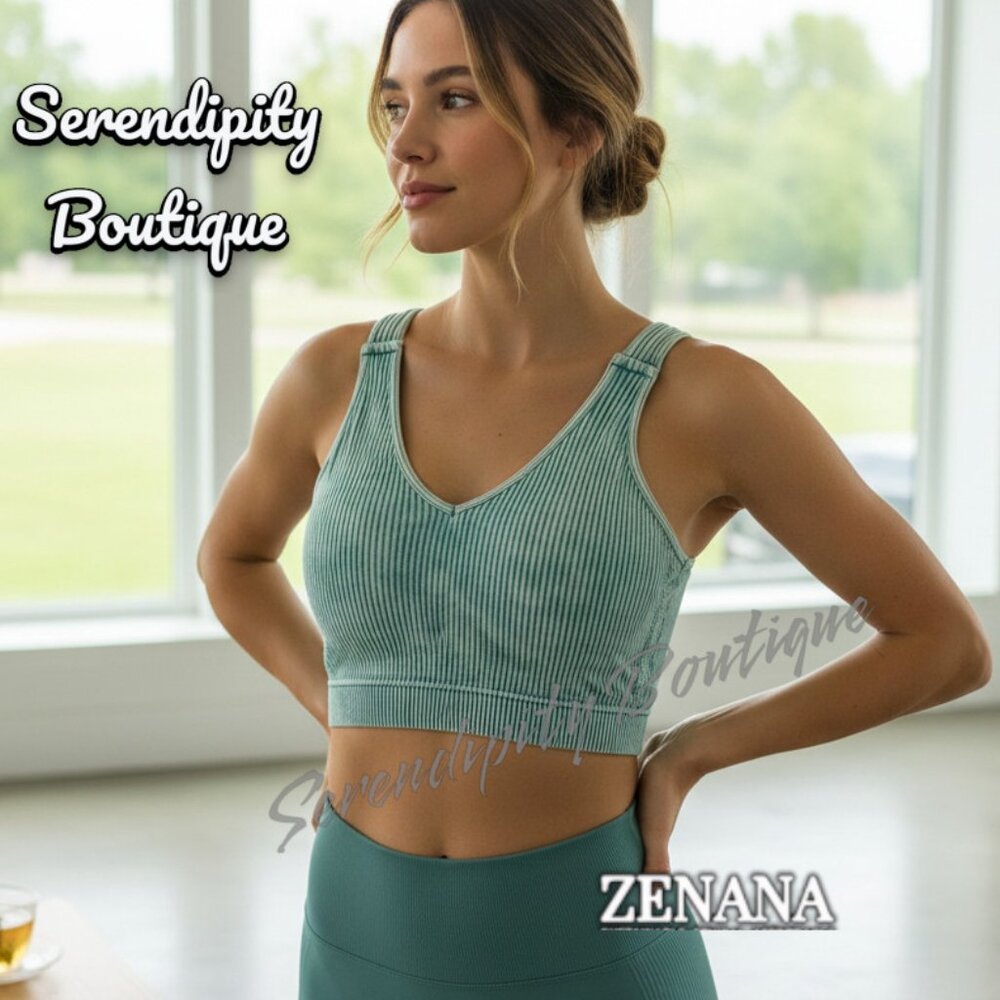 Zenana Super Stretchy Soft Ice Blue Mineral Wash V Neck Yoga Tank Bralette